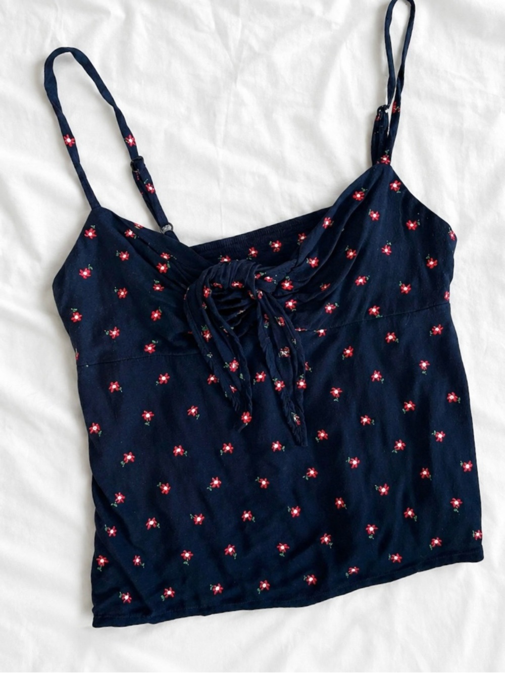 Brandy Melville John Galt Black Floral Tie Front Cami Top